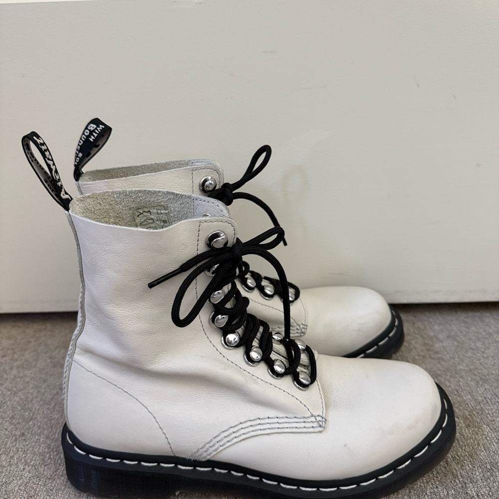 AirWair White Lace-Up Boots with Black Laces